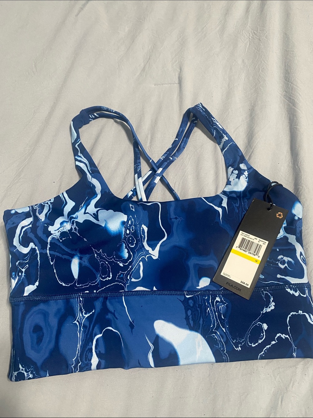 Fila Blue Marble Print Strappy Sports Bra Top